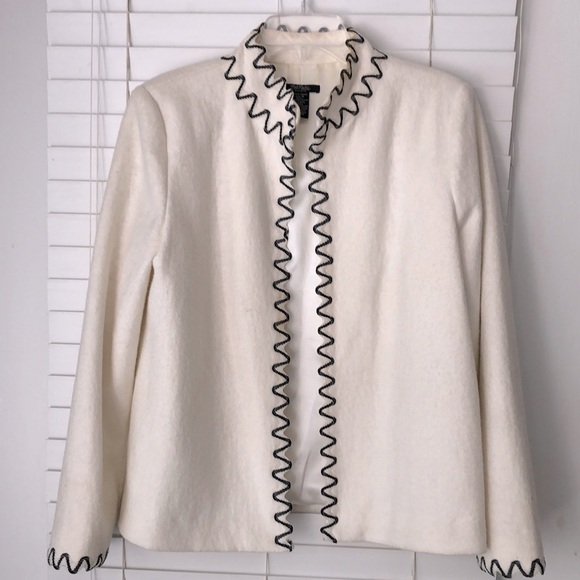 Bob Mackie Blazer Jacket Open Front Off White Wool Blend SZ 14 - Picture 1 of 6